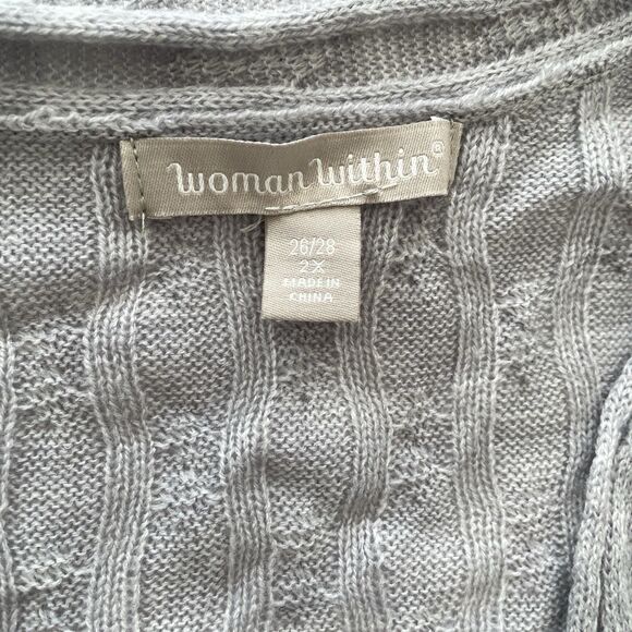Woman Within Gray Cable Knit Open Cardigan Lightweight Sweater Womens Plus 2X - Picture 5 of 10